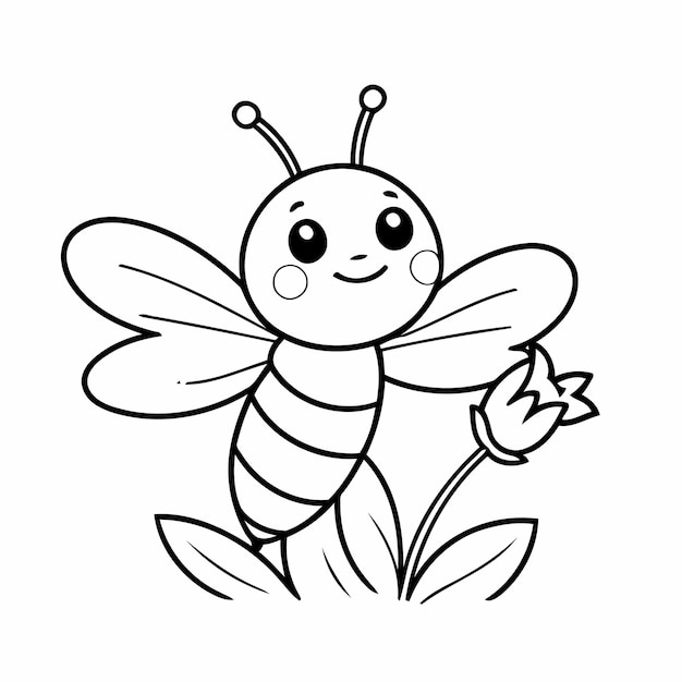 Vector illustration of a cute bee hand drawn for toddlers