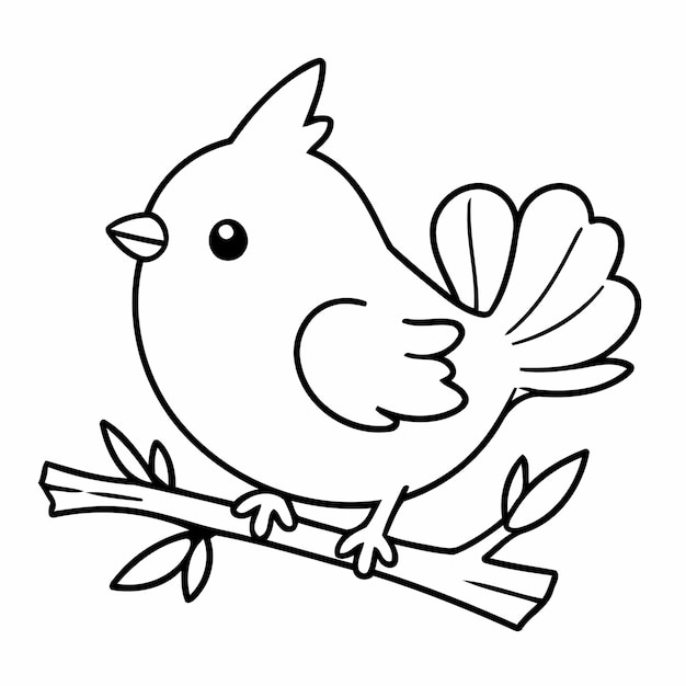 Vector vector illustration of a cute bird drawing for kids colouring activity