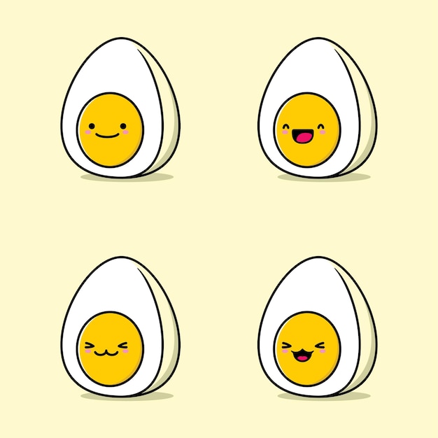 vector illustration of cute boiled egg emoji