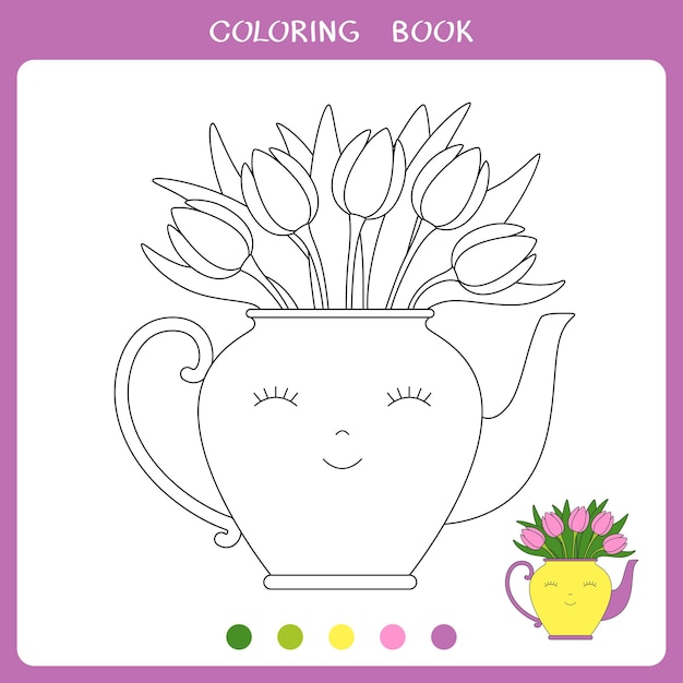 Vector illustration of cute bouquet of tulips for coloring book