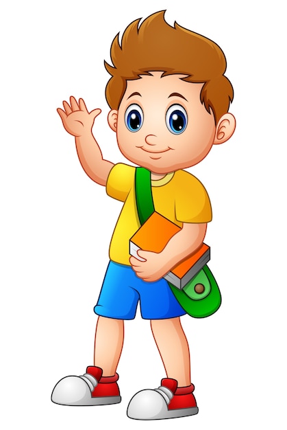 Vector vector illustration of cute boy go to school