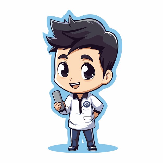 Vector illustration of a cute boy with a mobile phone in his hand