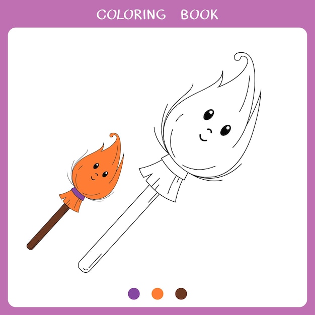 Vector illustration of cute broom for coloring book