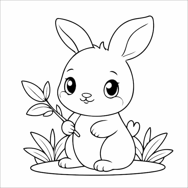 Vector illustration of cute Bunny coloring page for kids