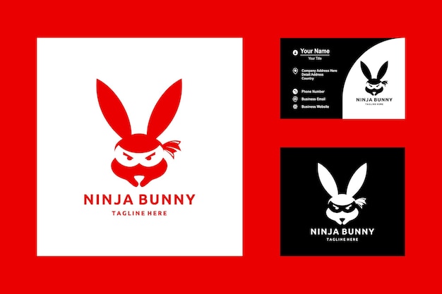 Векторная иллюстрация дизайна логотипа Cute Bunny Ninja Head, выделенного на белом фоне