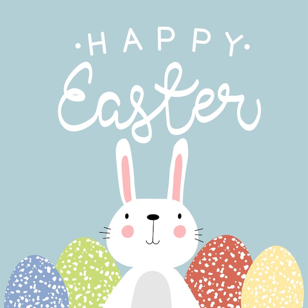 Vector illustration of cute bunny with bright eggs