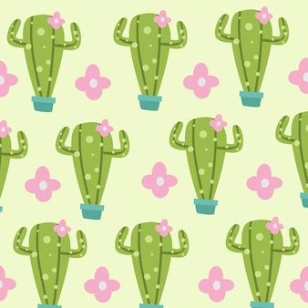 Illustrazione vettoriale della grafica di cactus carino e motivo floreale senza soluzione di continuità adatto per lo sfondo
