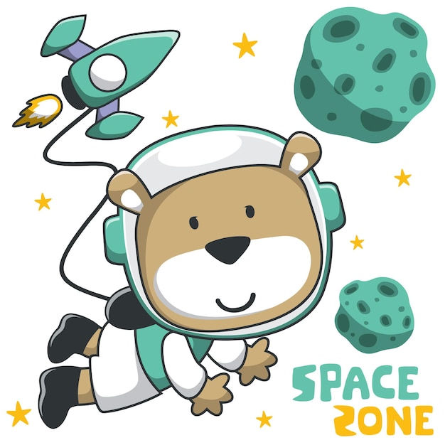 Vector illustration of cute cartoon astronaut little bear in space