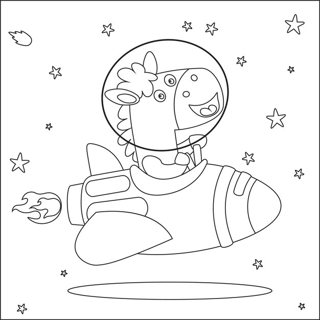 Vettore illustrazione vettoriale di simpatici astronauti cartoni animati piccolo animale nello spazio libro da colorare dal design infantile