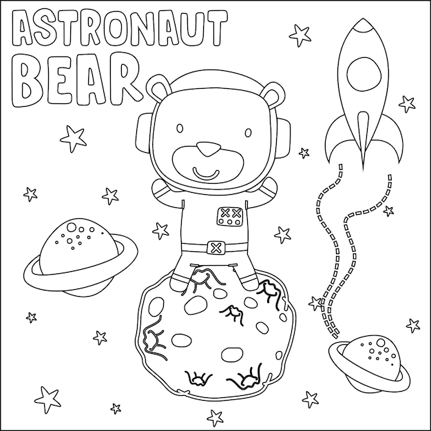 かわいい漫画の宇宙飛行士のベクトル イラスト スペース内の小さな動物子供の活動の塗り絵やページの幼稚なデザイン