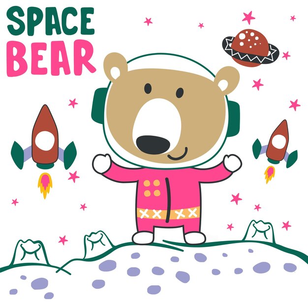 Vector vector illustration of cute cartoon astronauts little animal in space suitable for stickers and t shirts kids baby t shirt print design fashion graphic and other decoration