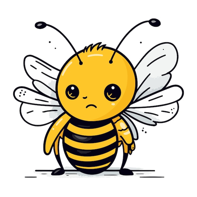 Vector illustration of cute cartoon bee Isolated on white background