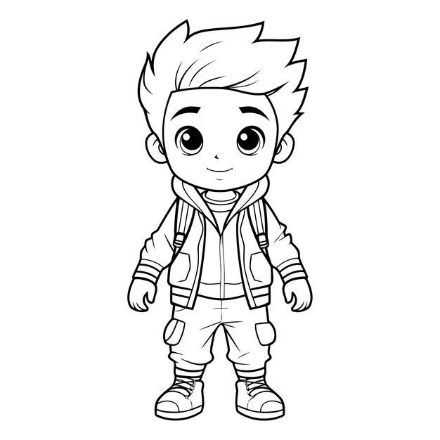 Vector vector illustration of cute cartoon boy in winter clothes for coloring book