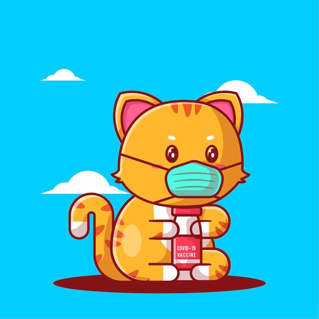 COVID-19 safety measures illustrated by cute cartoon cat. Icons