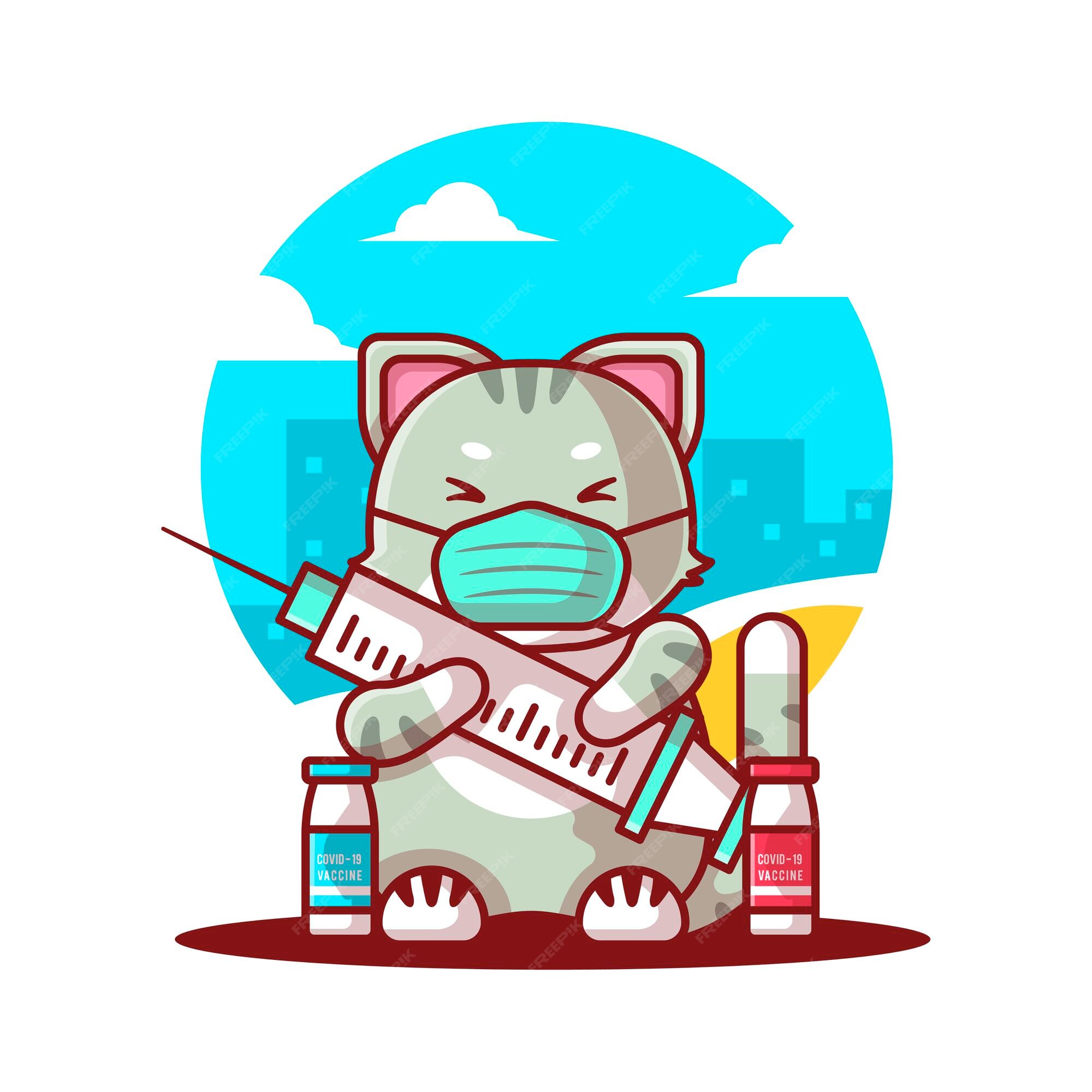 COVID-19 safety measures illustrated by cute cartoon cat. Icons