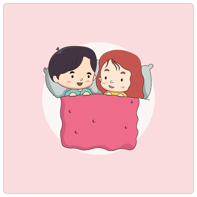 vector illustration of a cute cartoon couple sleeping on bed