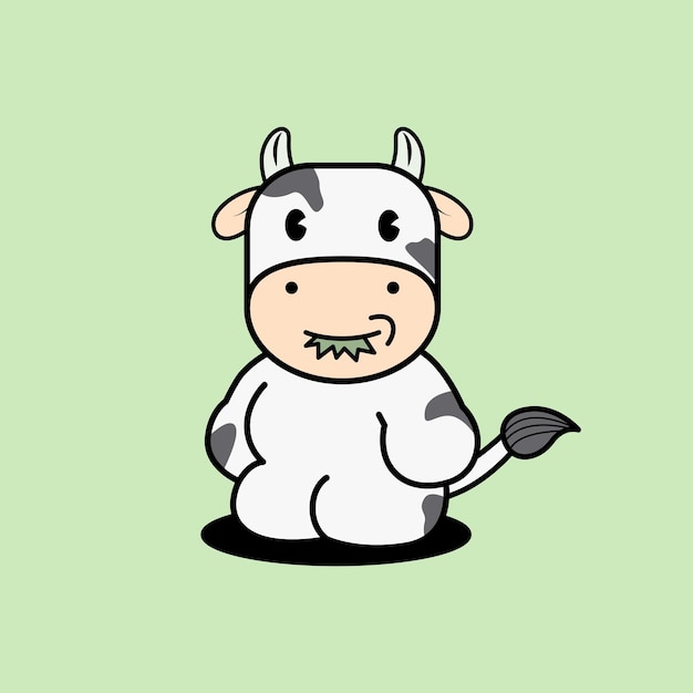 Vector vector illustration of a cute cartoon cow eating