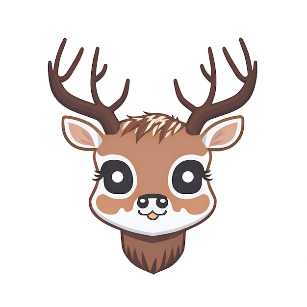 Vector illustration of cute cartoon deer kawaii style animal face baby reindeer character icon