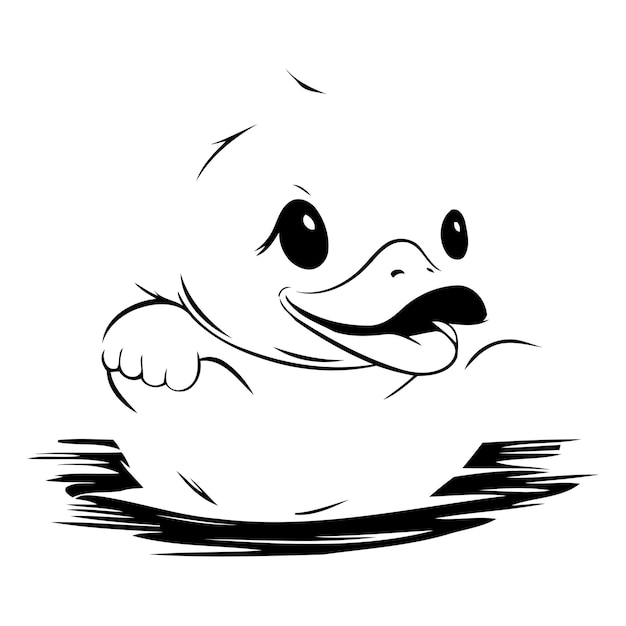 Vector vector illustration of a cute cartoon duckling swimming in the water