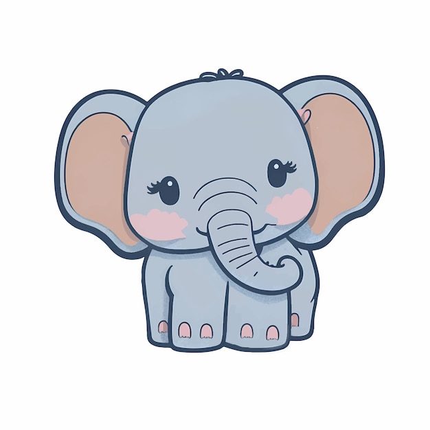 Illustrazione vettoriale di un cartoon carino con un elefante in stile kawaii, un animale, un bambino elefante, un'icona di personaggio