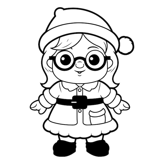 Vector vector illustration of cute cartoon girl in christmas hat and glasses