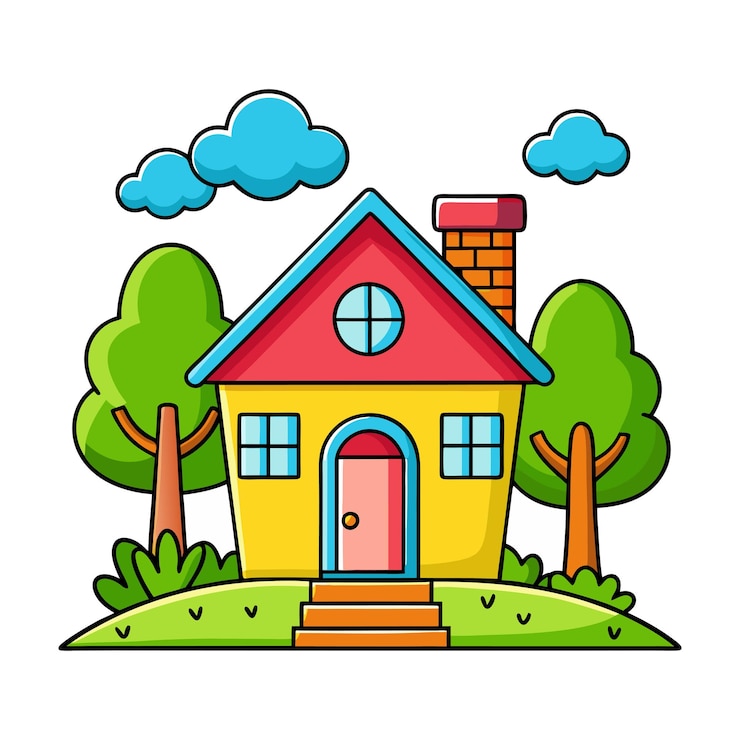 Vector vector illustration of a cute cartoon house