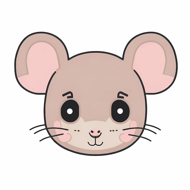 Vector illustration of cute cartoon mouse face or head kawaii style animal character icon