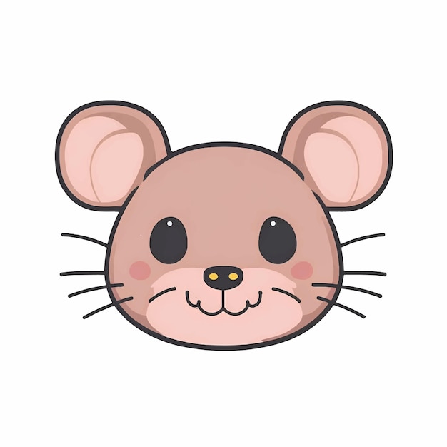 Vector illustration of cute cartoon mouse face or head kawaii style animal character icon