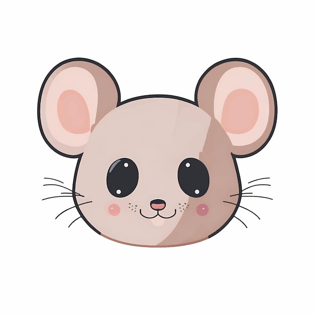 Vector illustration of cute cartoon mouse face or head kawaii style animal character icon