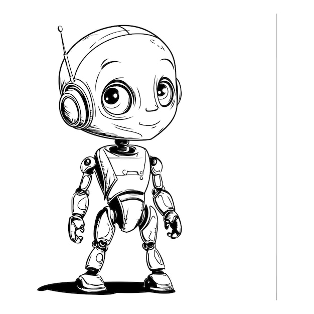 Vector illustration of a cute cartoon robot with headphones on white background