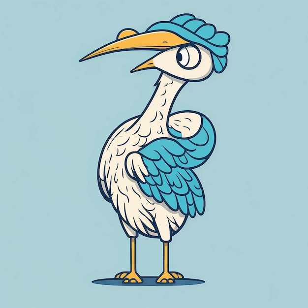 Vector illustration of cute cartoon stork white background