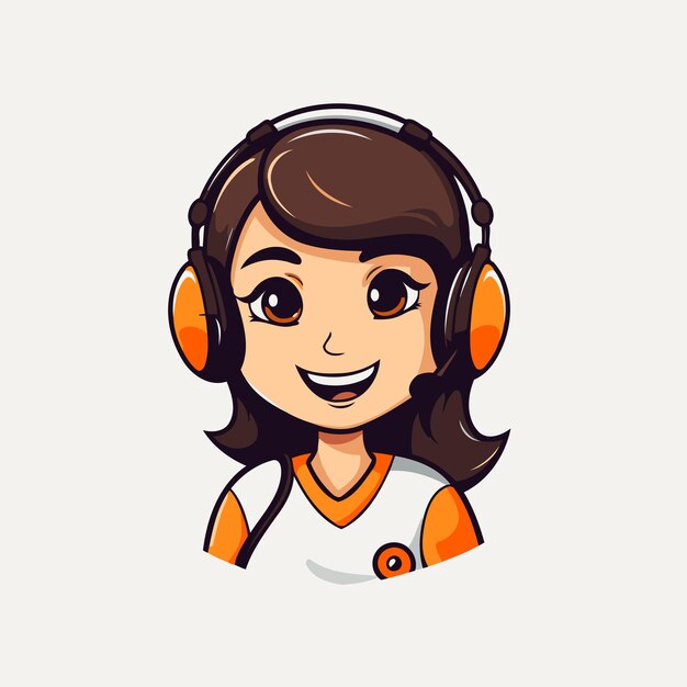 Vector illustration of a cute cartoon woman in headphones Headphones icon