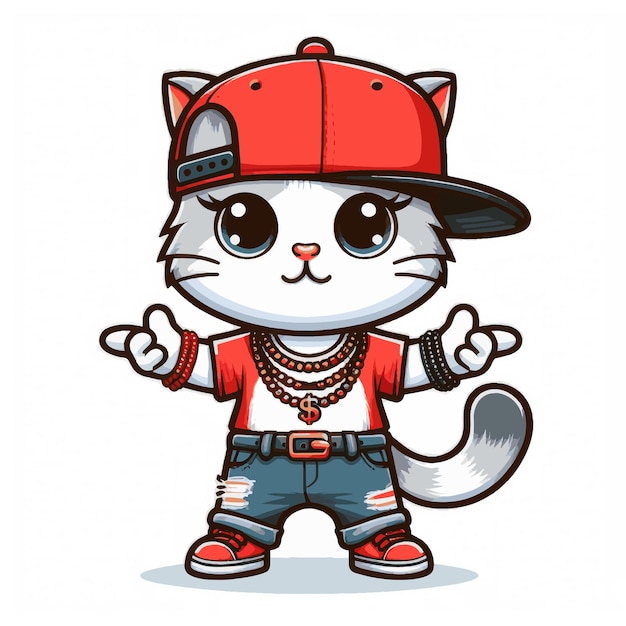 Vector illustration cute cat cartoon hip hop style
