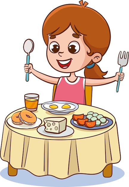 vector illustration of cute children having breakfast