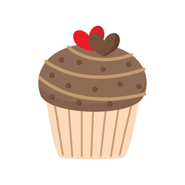 Vector illustration of cute chocolate cupcake isolated on white background