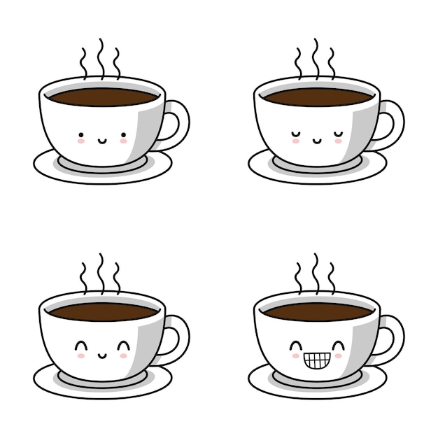 векторная иллюстрация смайликов милой кофейной чашки