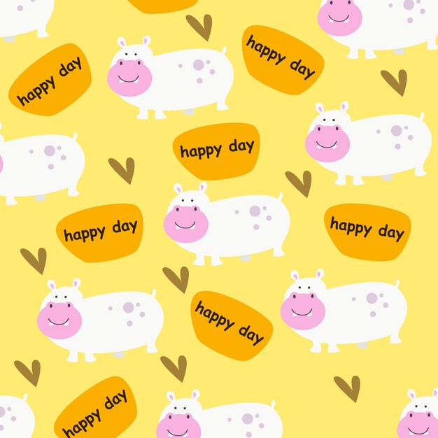 Vector illustration of cute cow happy day seamless pattern on yellow background