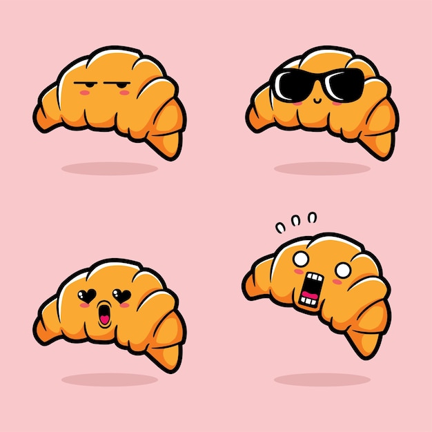 Illustrazione vettoriale di emoji croissant carino