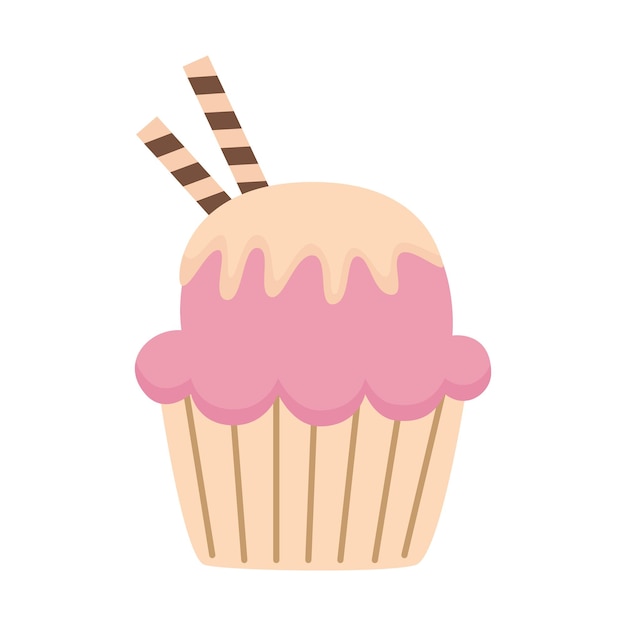 Vector illustration of cute cupcake isolated on white background