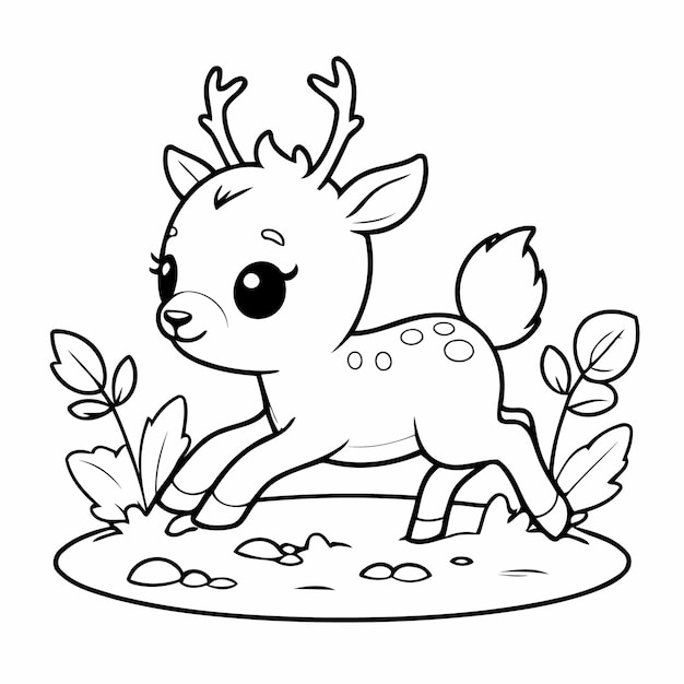 Vector vector illustration of a cute deer doodle for toddlers coloring activity