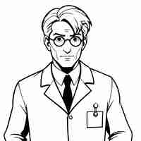 Vector vector illustration of a cute doctor drawing for colouring page