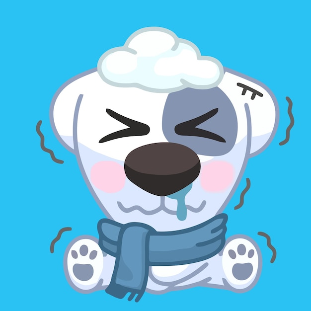 스카프 만화 아이콘 그림을 사용하여 열이 있는 귀여운 강아지의 벡터 그림