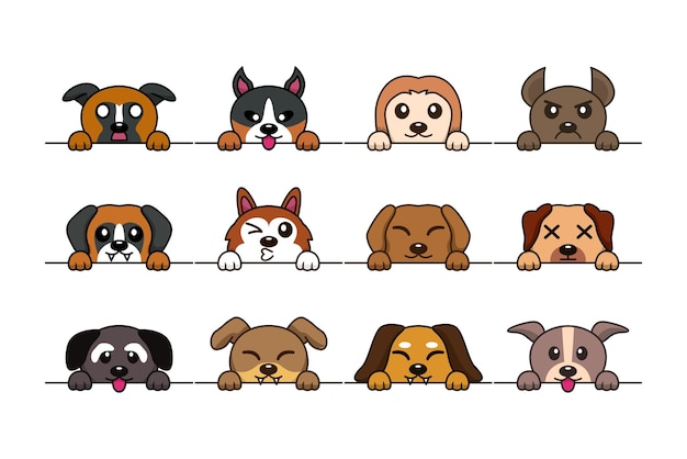 Vector illustration of cute dog head types