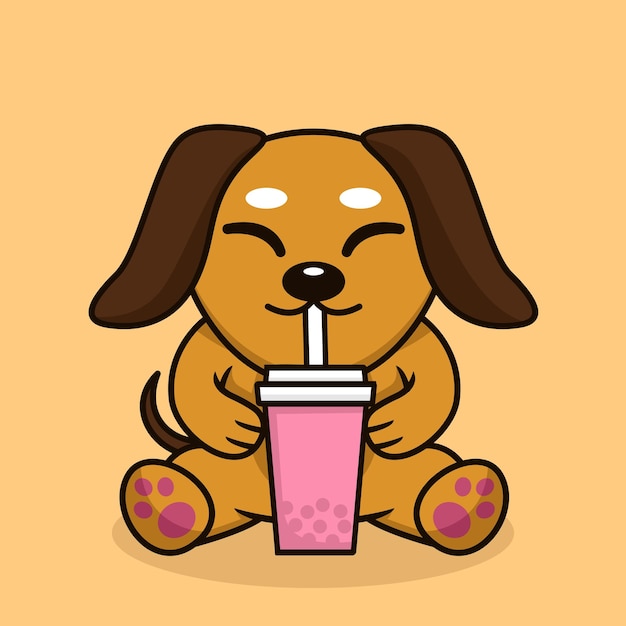 Vector illustration of cute dog premium drinking boba