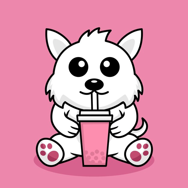 ボバを飲むかわいい犬プレミアムのベクトル イラスト