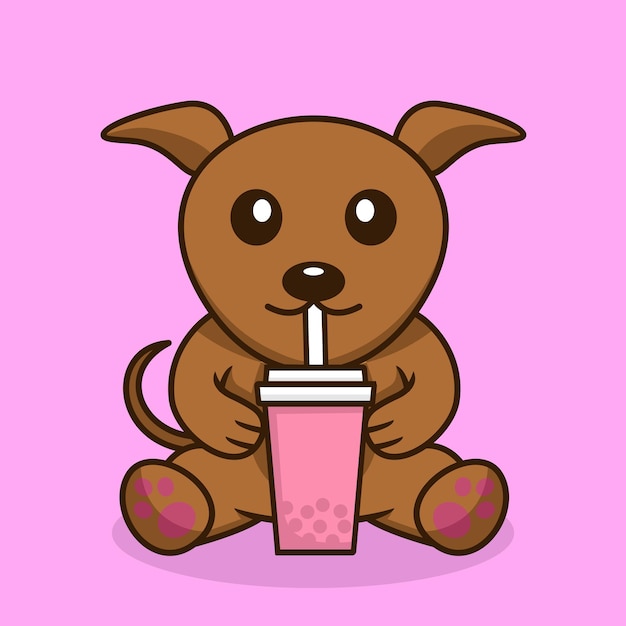 ボバを飲むかわいい犬プレミアムのベクトル イラスト