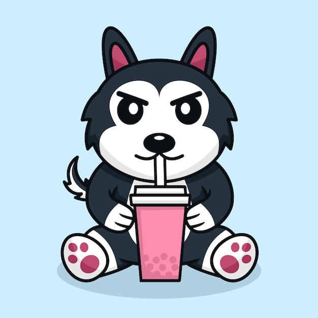 Premium Vector Vector illustration of cute dog premium drinking boba