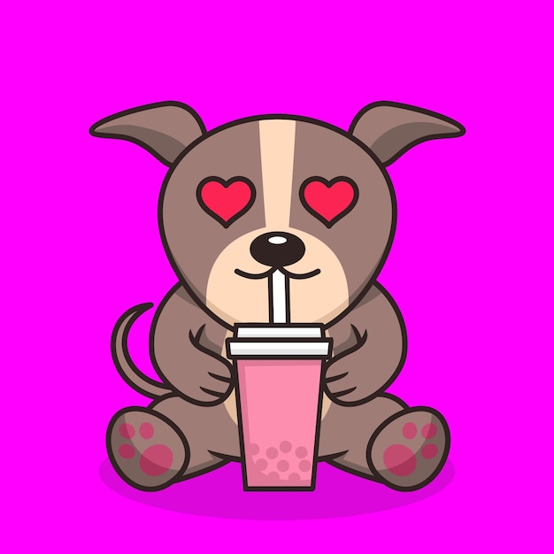 Vector illustration of cute dog premium drinking boba