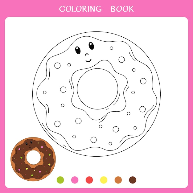 Векторная иллюстрация милого пончика для раскраски