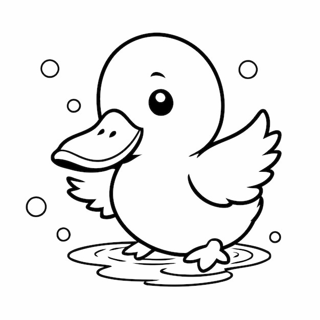 Vector vector illustration of a cute duck doodle for toddlers colouring page